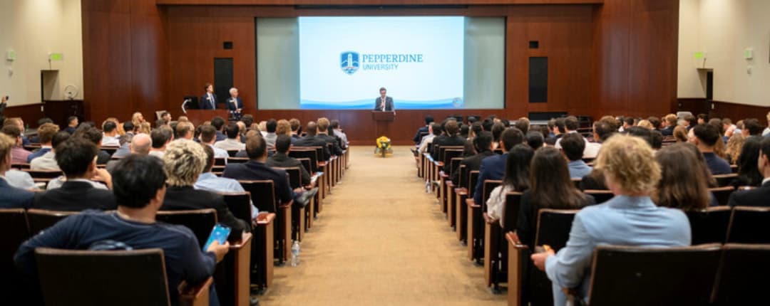 Packed auditorium at Pepperdine University event